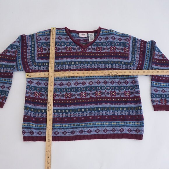 Vintage Faded Glory Burgundy Blue Fair Isle Sweater Cabincore Old Money 18W/20W - Picture 2 of 10